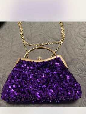 Purple Sequin Clutch with Gold Frame
